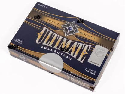 Navy blue and gold Ultimate Collection Trading Card Box with Upper Deck logo for hockey base set