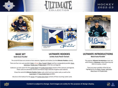 Marketing layout for 2022/23 Upper Deck Ultimate Collection Hockey card designs