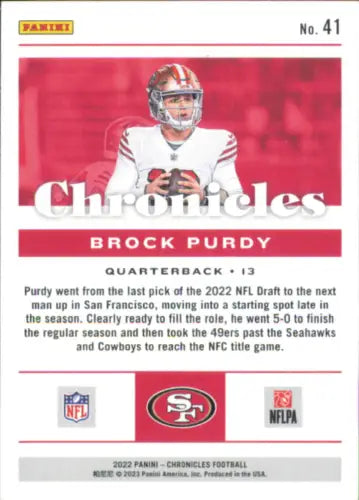 Brock Purdy 2022 Panini Chronicles Rookie Card San Francisco 49ers NM-MT