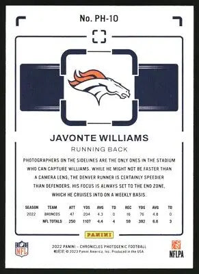 Javonte Williams 2022 Panini Chronicles Photogenic Pink football card Denver Broncos NM-MT