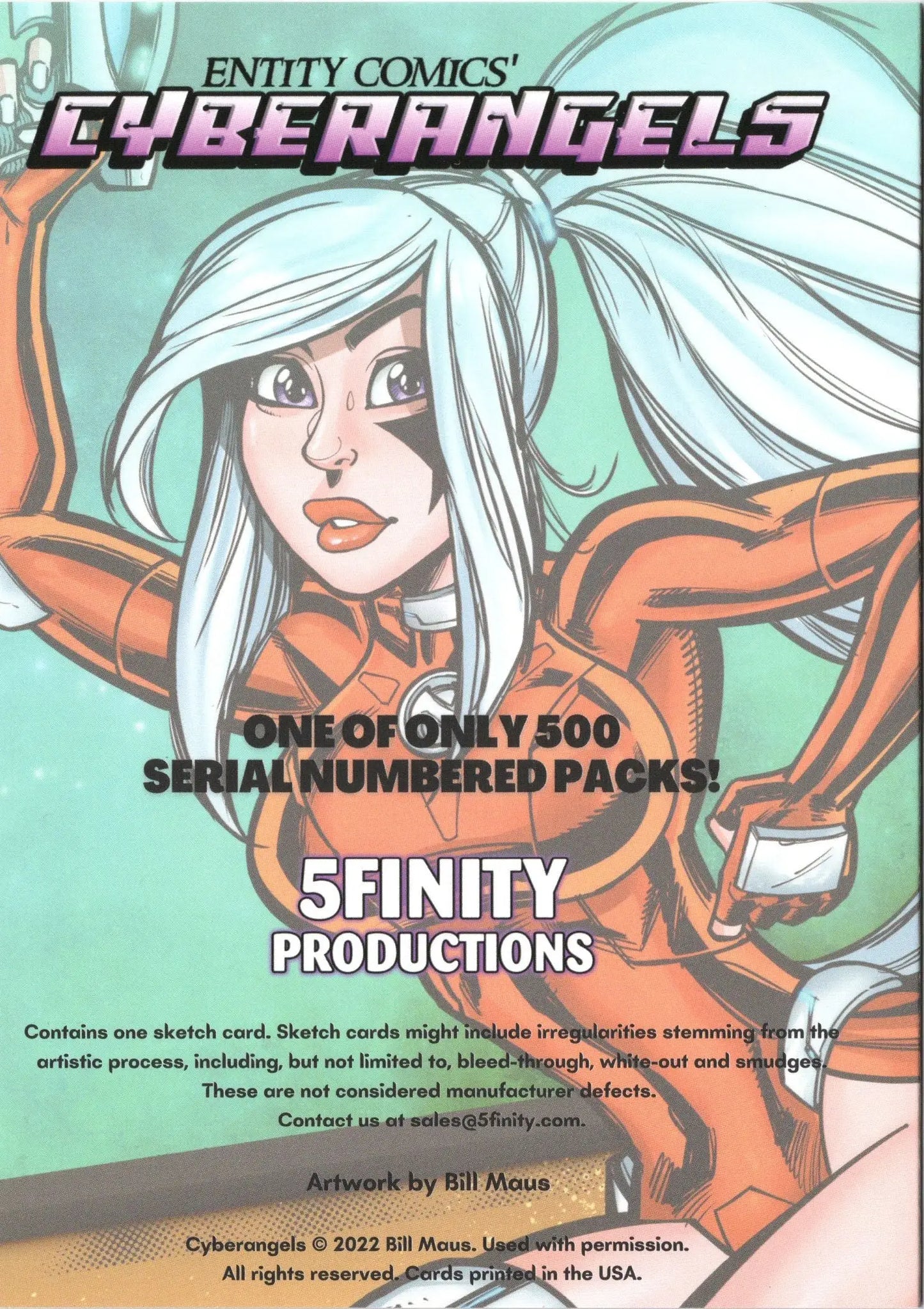 Comic book cover of Bianca Thompson’s futuristic female character on a sketch card