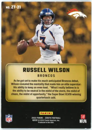 Russell Wilson Zenith Z Team football card from the Denver Broncos NFL set