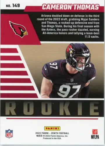 Cameron Thomas Rookie Card from the 2022 Zenith Arizona Cardinals NFL Collection