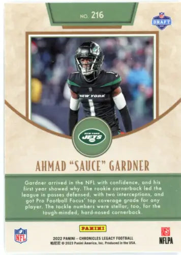 Ahmad Sauce Gardner card from 2022 Panini Chronicles Legacy Update Rookies NM-MT