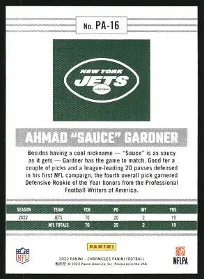 Ahmad Gardner football card from 2022 Panini Chronicles Panini collection