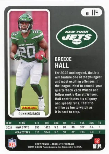 Breece Hall Rookie New York Jets Football Card 2022 Absolute Retail #114 NM-MT