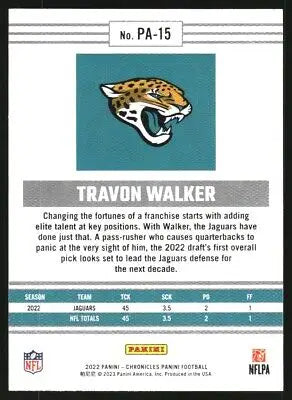 Travon Walker football card from 2022 Panini Chronicles collection, Jacksonville Jaguars