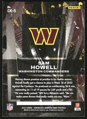 2022 Panini Chronicles Gridiron Kings Sam Howell Rookie Commanders Card NM-MT