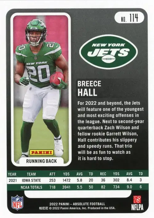 2022 Absolute Retail #114 Breece Hall Rookie New York Jets Football Card NM-MT