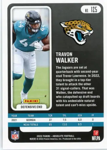 2022 Absolute Retail #125 Travon Walker Rookie Jacksonville Jaguars Card NM-MT