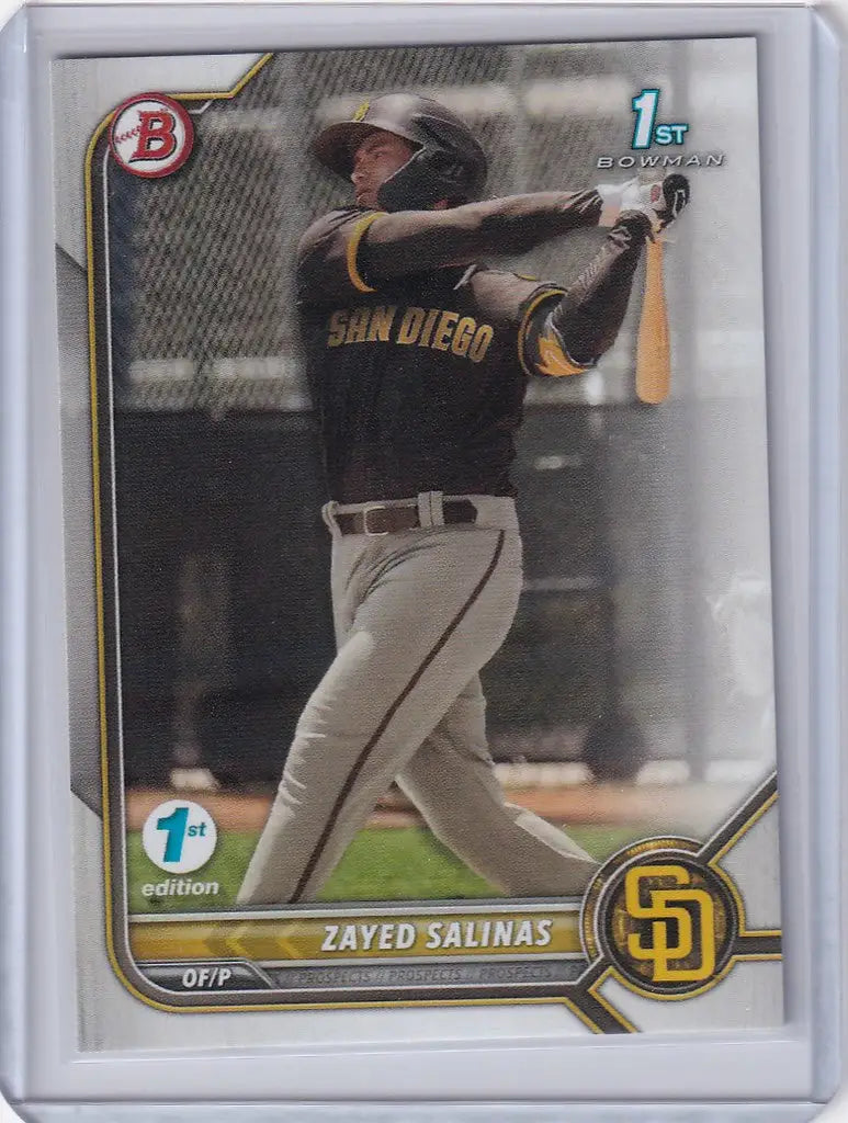 Baseball card of Zayed Salinas San hitting for San Diego Padres in Bowman 1st Edition