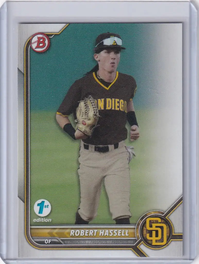 Baseball trading card of Robert Hassell San Diego Padres from 2022 Bowman 1st Edition