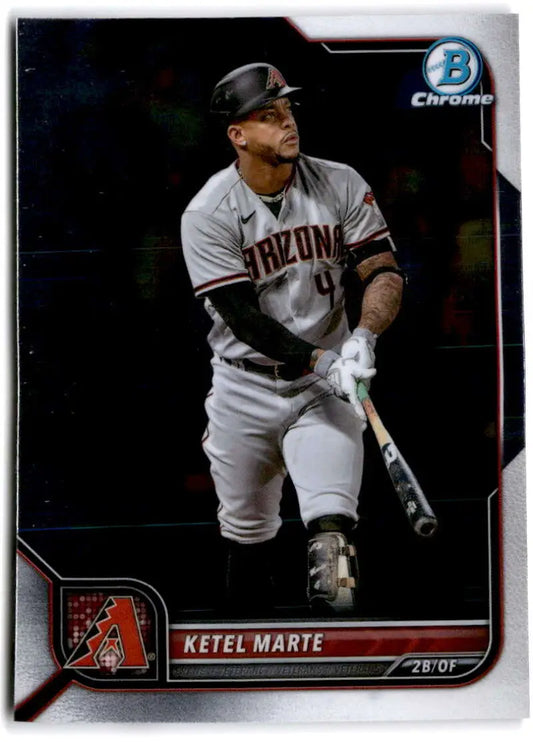 Baseball card of Ketel Marte in gray Diamondbacks uniform from Bowman Chrome collection