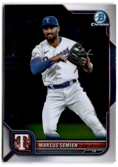 Marcus Semien Texas Rangers Baseball Card in white uniform making throw motion