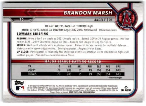 Brandon Marsh 2022 Bowman Chrome #70 NM-MT RC baseball card with original gloss