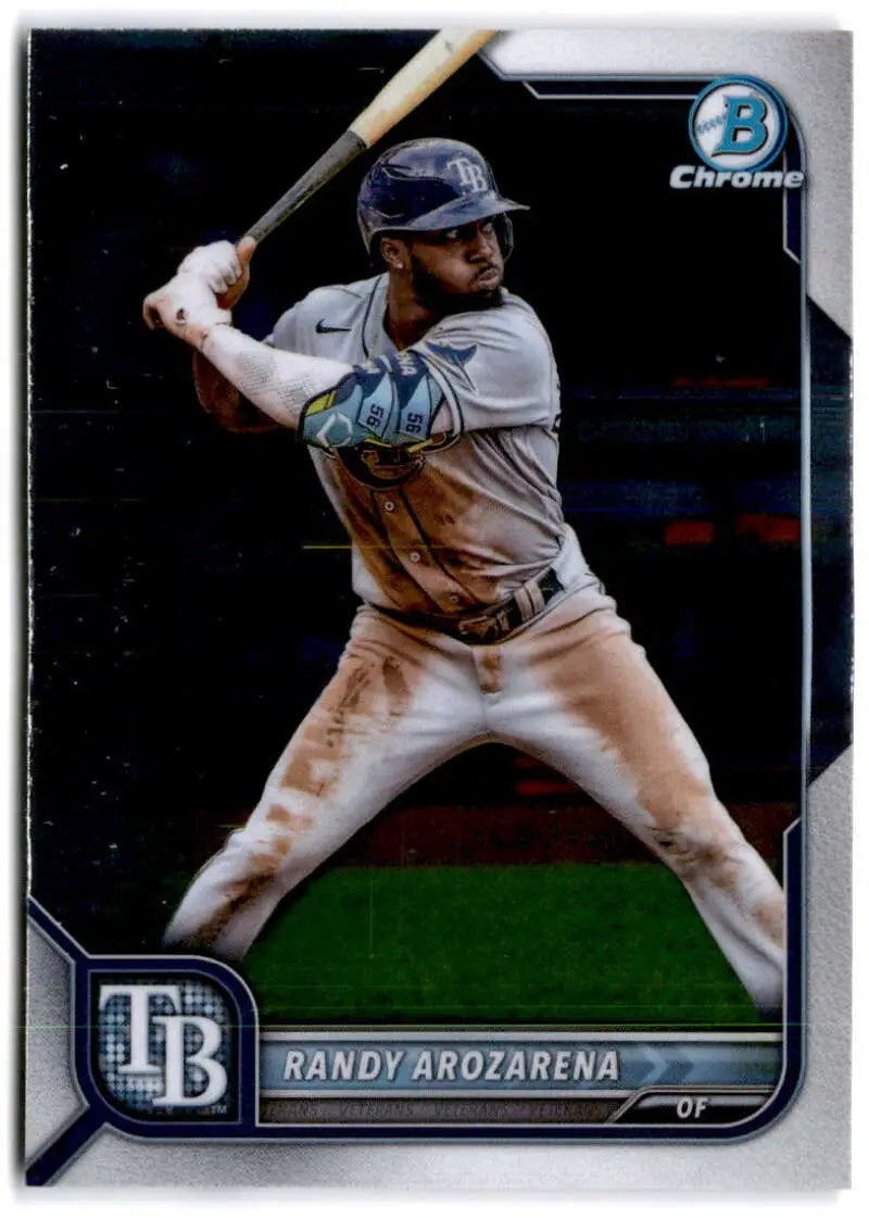 Randy Arozarena in batting stance on 2022 Bowman Chrome Tampa Bay Rays baseball card