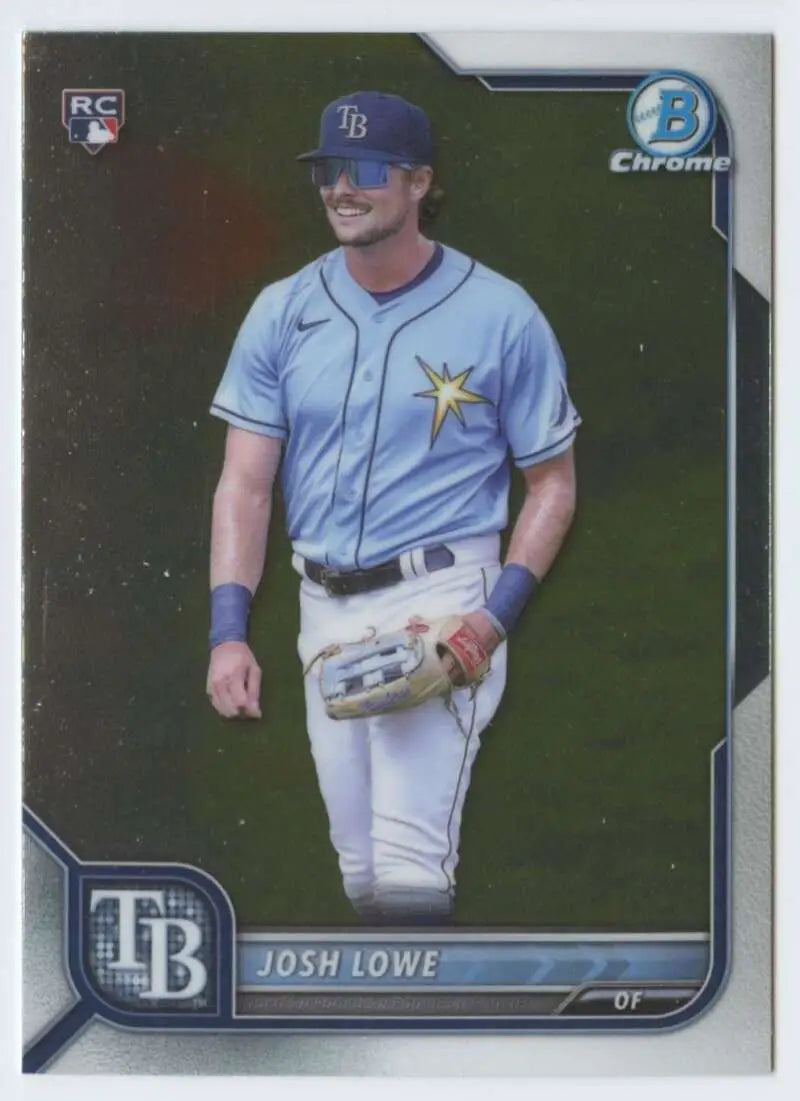 Josh Lowe baseball card in light blue uniform for Tampa Bay Rays 2022 Bowman Chrome