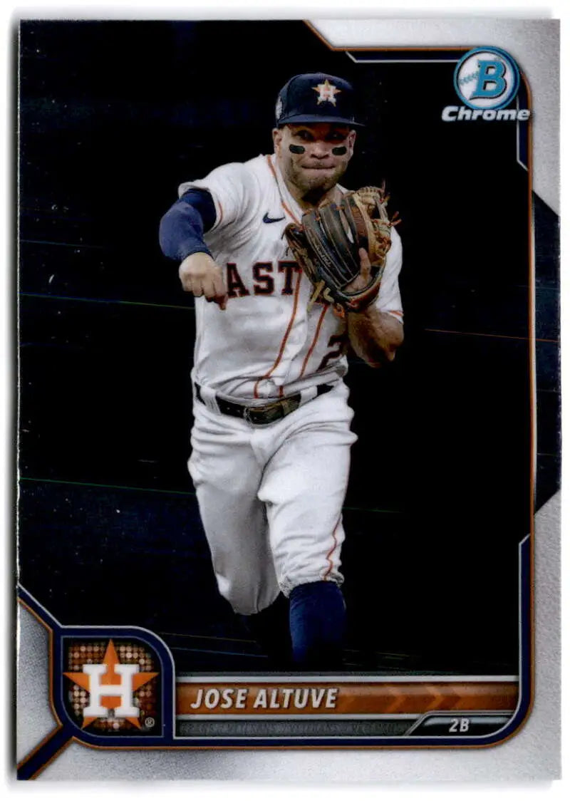 Jose Altuve in Houston Astros uniform running with a glove on a baseball card