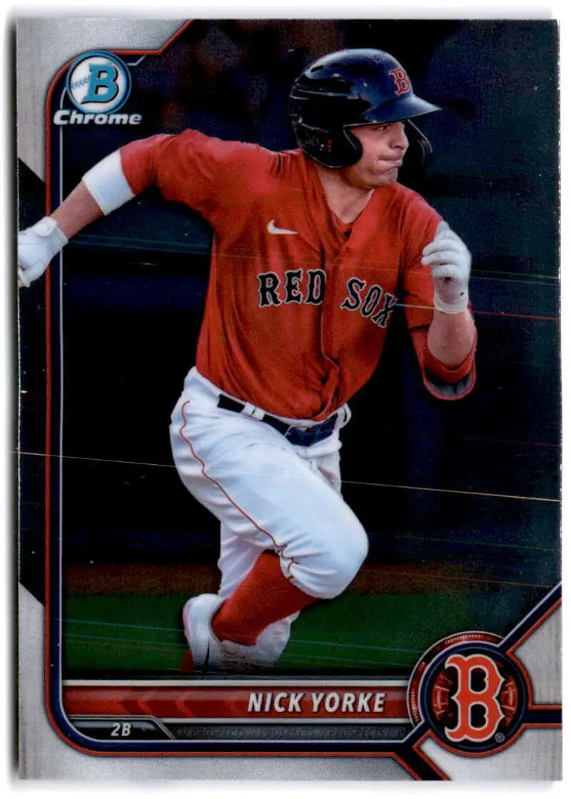 Baseball player Nick Yorke in Boston Red Sox uniform running on the field