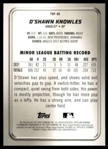 D’Shawn Knowles baseball card 2022 Bowman Platinum Top Prospects original gloss NM-MT