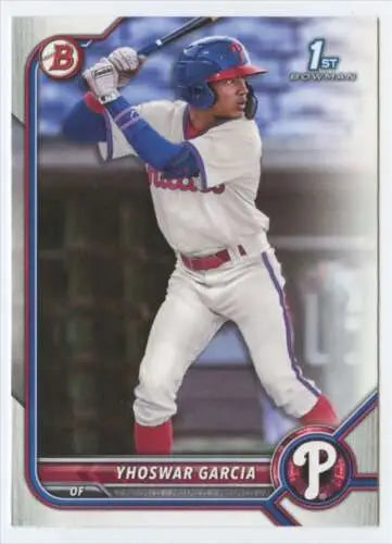 Yhoswar Garcia baseball card 2022 Bowman Prospects NM-MT Phillies original gloss