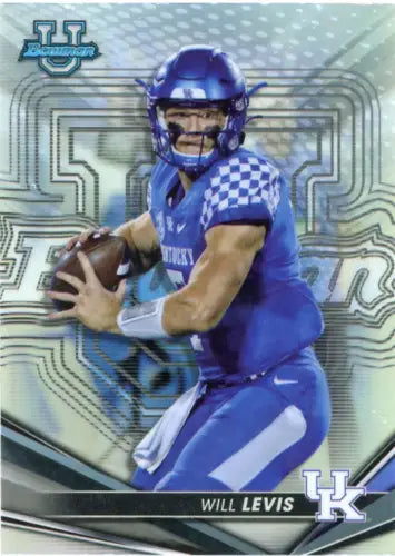 Football player in Kentucky Wildcats uniform holds ball for Bowman’s Best University Refractors