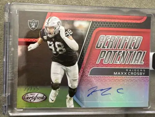 Maxx Crosby autographed football card from 2022 Certified Maxx Crosby collection