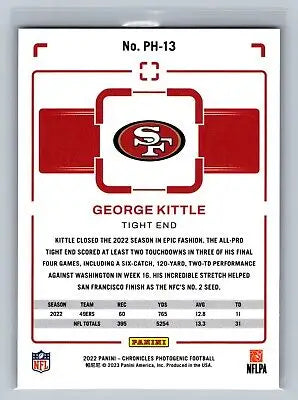 Red and white NFL trading card featuring George Kittle and San Francisco 49ers logo