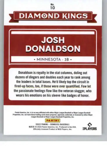 Josh Donaldson 2022 Donruss Diamond Kings baseball card with original gloss finish