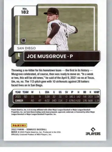 Joe Musgrove baseball card 2022 Donruss #182 original gloss Padres collectible