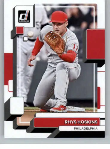 2022 Donruss #186 Rhys Hoskins baseball card featuring original gloss, Phillies NM-MT