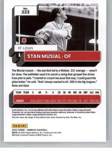 Stan Musial 2022 Donruss #223 baseball card with original gloss finish