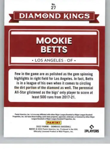 Mookie Betts 2022 Donruss Diamond Kings baseball card with original gloss finish