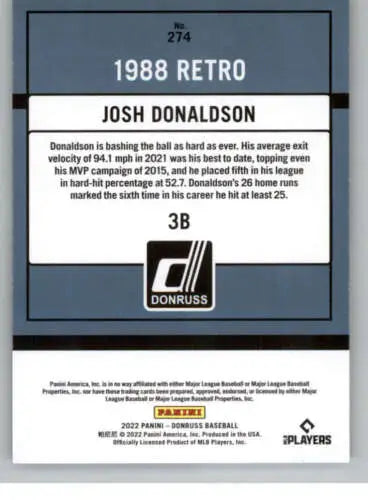 Baseball card of Josh Donaldson in 1988 retro Donruss design with original gloss