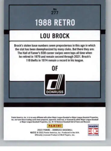 Baseball card of Lou Brock in original gloss 1988 Retro Donruss design NM-MT