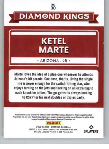 2022 Donruss #30 Ketel Marte Diamond Kings baseball card with original gloss finish