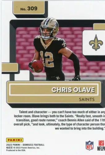 Chris Olave Rated Rookie football card 2022 Donruss #309 New Orleans Saints NM-MT