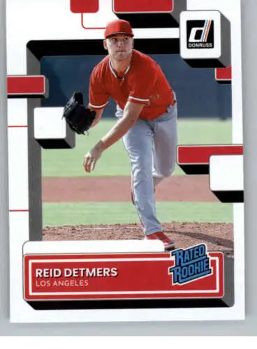 Baseball card of Reid Detmers in red uniform, showcasing original gloss as Rated Rookies