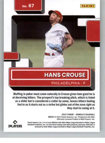 2022 Donruss Hans Crouse Rated Rookies baseball card with original gloss finish