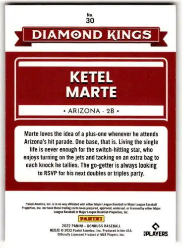 Ketel Marte 2022 Donruss Holo Red baseball card featuring original gloss Diamondbacks design