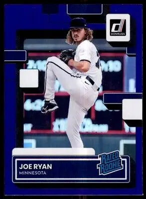 Joe Ryan Rated Rookie baseball card from 2022 Donruss, Purple Parallel, Minnesota Twins