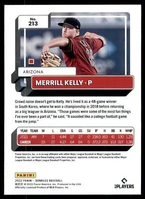 Merrill Kelly Purple Parallel Baseball Card from 2022 Donruss, Arizona Diamondbacks, text-align center