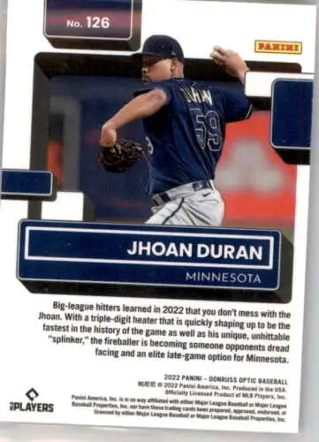 Jhoan Duran 2022 Donruss Optic Rated Rookie baseball card with original gloss