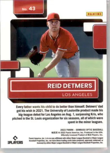 Reid Detmers 2022 Donruss Optic Rookie Card with original gloss from Angels