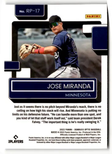 2022 Donruss Optic Rated Prospects #17 Jose Miranda baseball card with original gloss