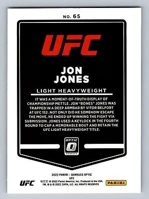 Jon Jones trading card from 2022 Donruss Optic UFC showcasing UFC legend