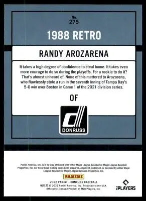 Randy Arozarena baseball card from 2022 Donruss Retro 1988 Tampa Bay Rays #275