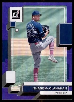 Shane McClanahan baseball card from 2022 Donruss Tampa Bay Rays Purple Parallel #124