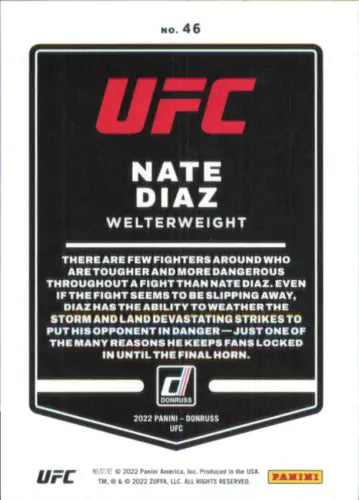 Nate Diaz Card from 2022 Donruss UFC #46 featuring a high-quality image