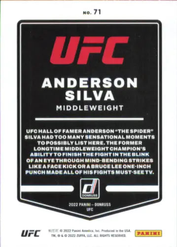 Anderson Silva Card from 2022 Donruss UFC #71 showcasing the MMA legend